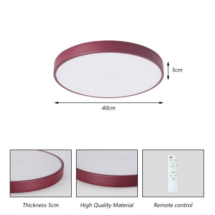 Brilagi - LED затемнюваний стельовий світильник POOL LED/48W/230V 3000-6000K, діаметр 40 см, бордовий + дистанційне керування