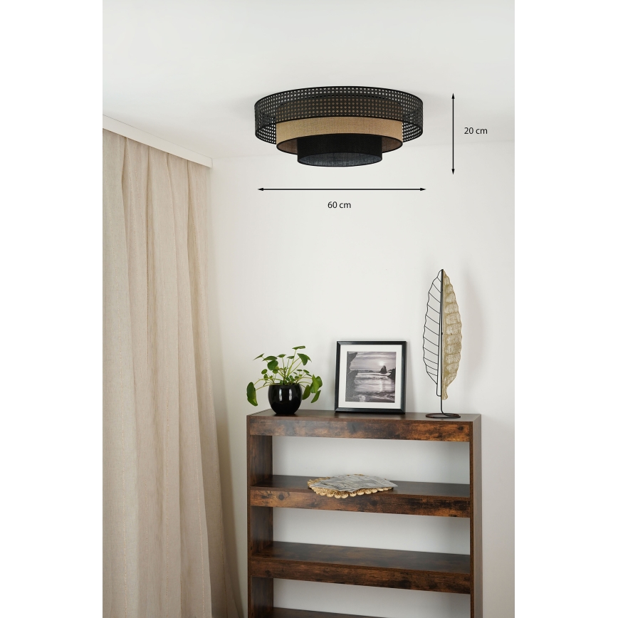 Brilagi - Світлодіодний стельовий світильник DAKOTA LUNETA LED/12W/230V діам. 60 см 3000K/4000K/6400K чорний/ротанг