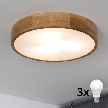 Brilagi - LED стельовий світильник CARVALHO 3×E27/15 Вт/230 В, дуб, діаметр 47,5 см