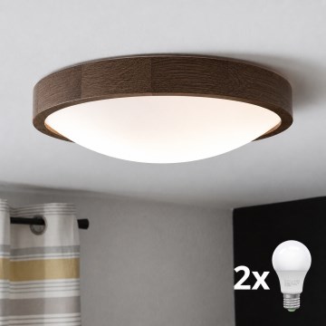 Brilagi - LED стельовий світильник CARVALHO SLIM 2xE27/15W/230V, дуб-горіх, діам. 37 см