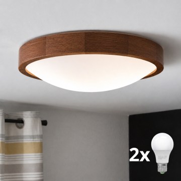 Brilagi - LED стельовий світильник CARVALHO SLIM 2xE27/15W/230V дуб/вишня діаметр 37 см