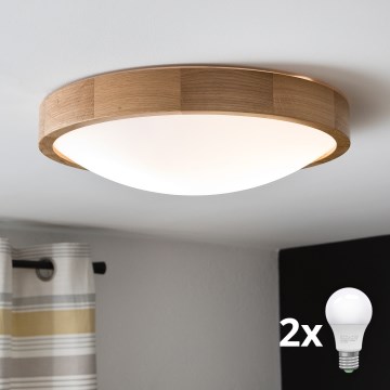 Brilagi - LED-стельовий світильник CARVALHO SLIM 2xE27/30W/230V, дуб, діаметр 37 см