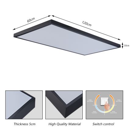 Brilagi - LED стельовий світильник для ванної кімнати FRAME LED/96W/230V 120x60 cm 3000/4000/6000K IP44 чорний