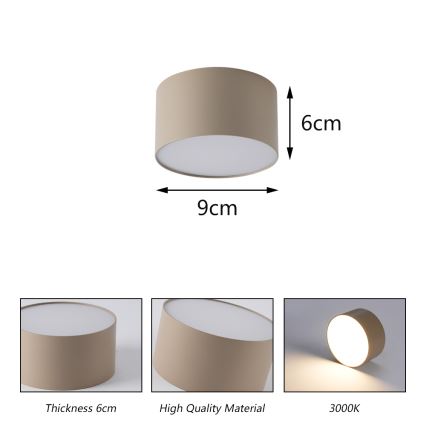 Брілагі — світлодіодний стельовий світильник для ванної кімнати ФОРІС, 9 Вт/230 В, діаметр 9 см, бежевий, ступінь захисту IP44, індекс передачі кольору CRI 90