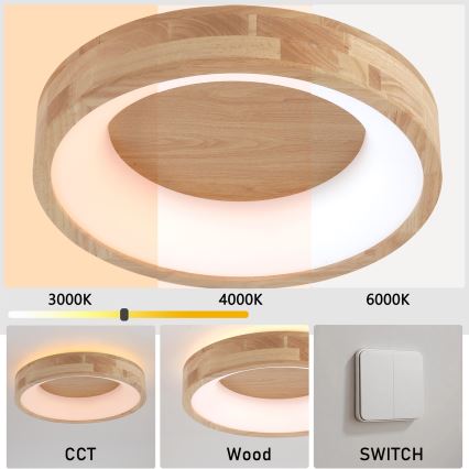 Brilagi - LED-стельовий світильник FALCON WOOD, 30 Вт, 230 В, 3000/4000/6000 К, діаметр 45 см, дерев'яний