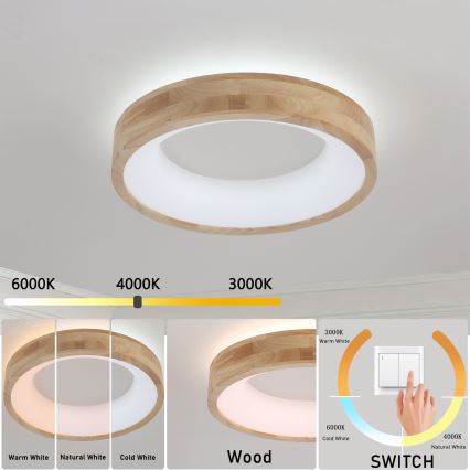 Brilagi - LED стельний світильник FALCON WOOD LED/30 Вт/230 В 3000/4000/6000 К, діаметр 45 см, з дерева