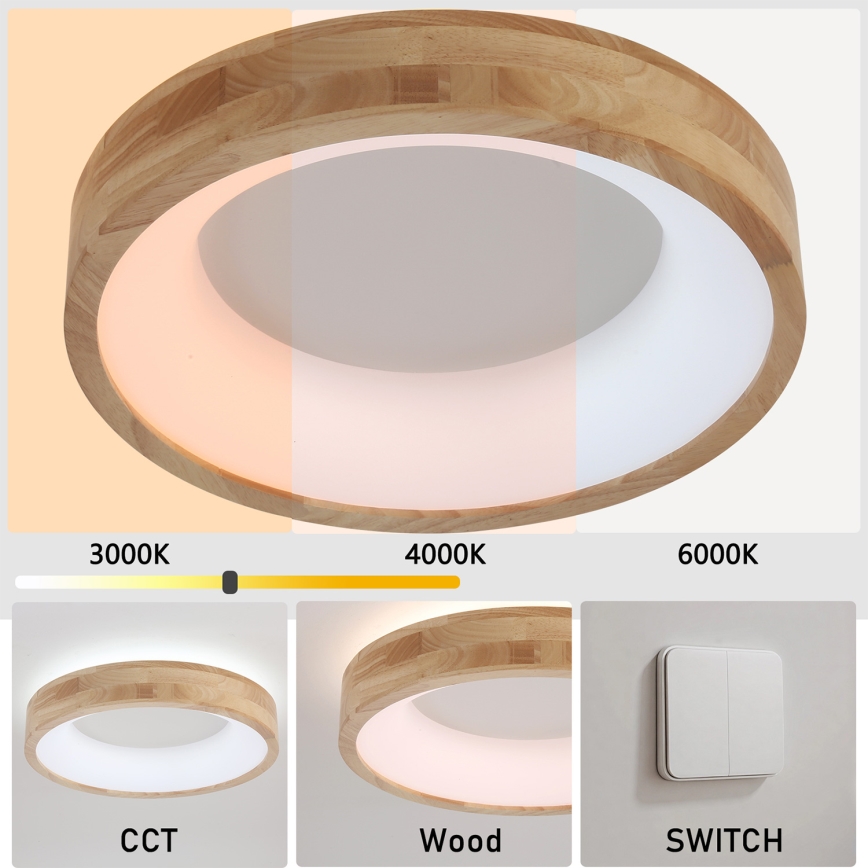 Brilagi - LED стельний світильник FALCON WOOD LED/30 Вт/230 В 3000/4000/6000 К, діаметр 45 см, з дерева