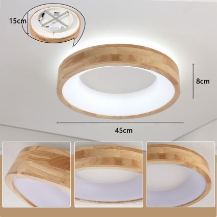 Brilagi - LED стельний світильник FALCON WOOD LED/30 Вт/230 В 3000/4000/6000 К, діаметр 45 см, з дерева
