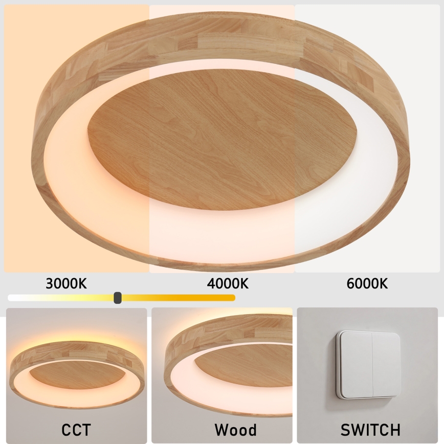 Brilagi - LED стельовий світильник FALCON WOOD LED/40W/230V 3000/4000/6000K діам. 60 см дерев'яний