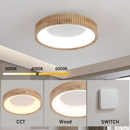 Brilagi - LED стельовий світильник FALCON WOOD MODERN LED/30 Вт/230 В 3000/4000/6000 К діаметр 45 см дерев'яний
