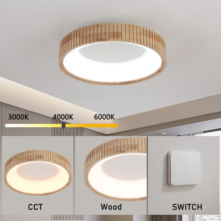 Brilagi - LED стельовий світильник FALCON WOOD MODERN LED/30 Вт/230 В 3000/4000/6000 К діаметр 45 см дерев'яний