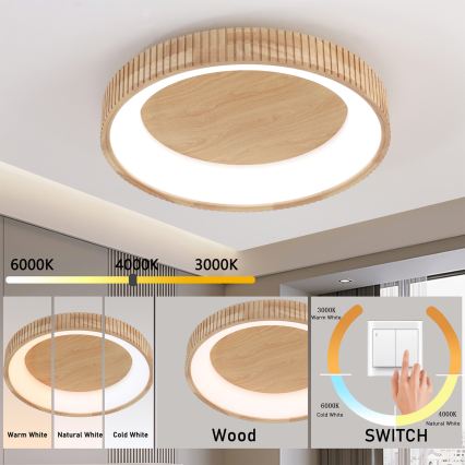 Brilagi - LED стельовий світильник FALCON WOOD MODERN LED/40W/230V 3000/4000/6000K діаметр 60 см дерево