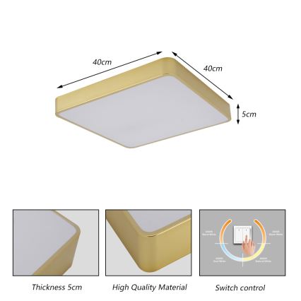 Brilagi - LED стельовий світильник POOL LED/36W/230V 3000/4000/6000K 40x40 см золотистий