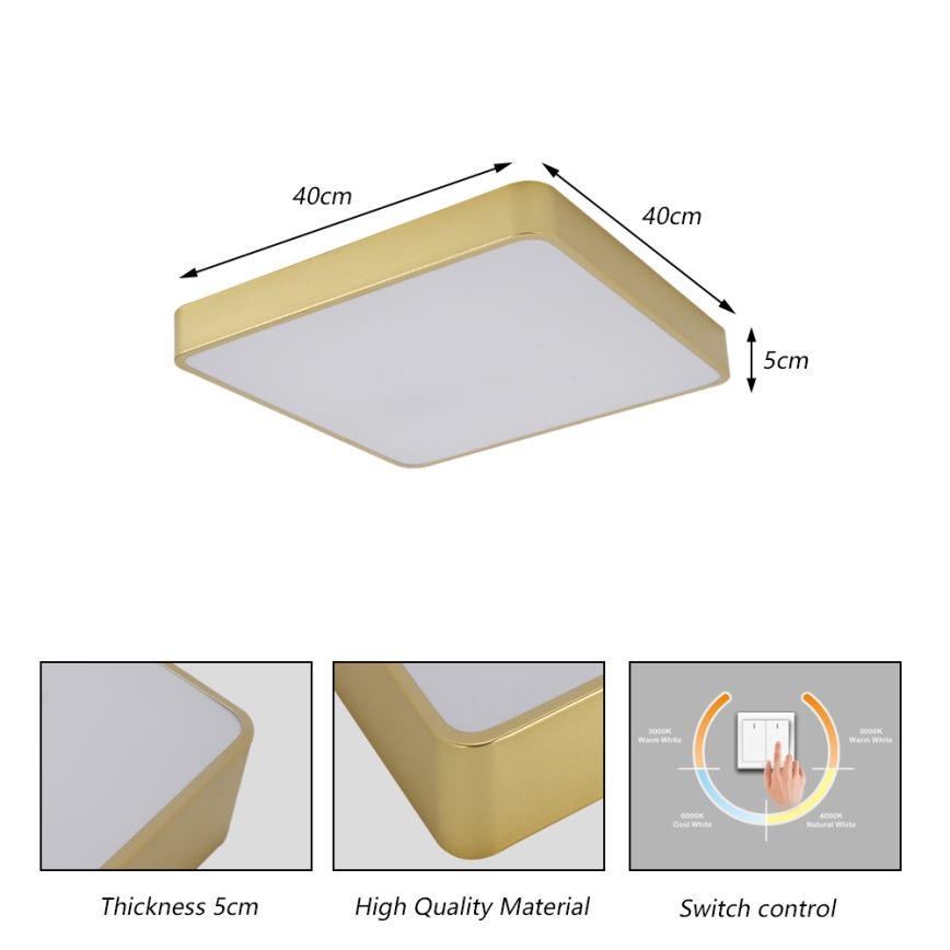 Brilagi - LED стельовий світильник POOL LED/36W/230V 3000/4000/6000K 40x40 см золотистий