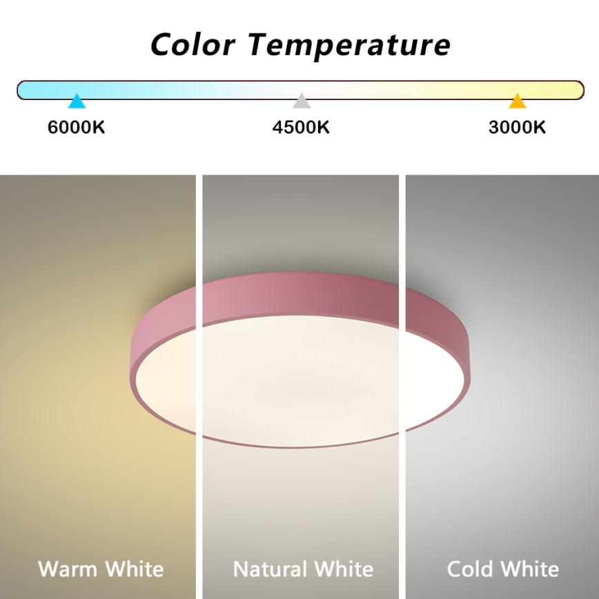 Brilagi - LED стельовий світильник з регулюванням яскравості POOL LED/36W/230V 3000-6000K, діаметр 30 см, рожевий + пульт дистанційного керування