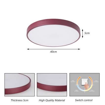 Brilagi - LED-стельовий світильник POOL LED/48W/230V 3000/4000/6000K діам. 40 см бордовий