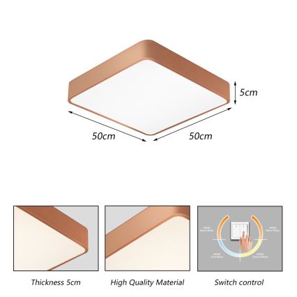 BRILAGI - LED стельовий світильник POOL SQUARE LED/48W/230V 3000/4000/6000K 50x50 cm мідного кольору