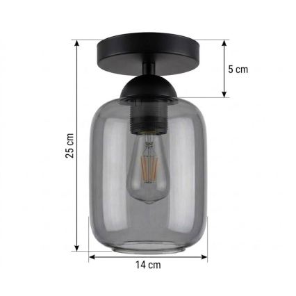BRILAGI - LED стельовий світильник RETRO GLASS 1xE27/60W/230V, діаметр 14 см, чорний/димчасто-сірий