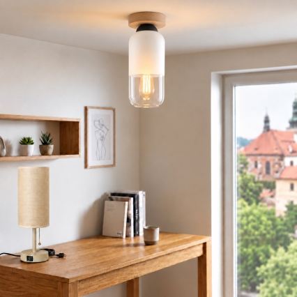 BRILAGI - LED стельовий світильник RETRO GLASS 1xE27/60W/230V діам. 14 см дуб/білий