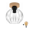 BRILAGI - LED стельовий світильник RETRO GLASS 1xE27/60W/230V діам. 18 см дуб/прозоре