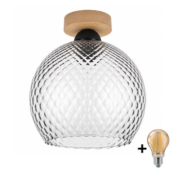 BRILAGI - LED стельовий світильник RETRO GLASS 1xE27/60W/230V Ø 25 см дуб/димчасто-сірий