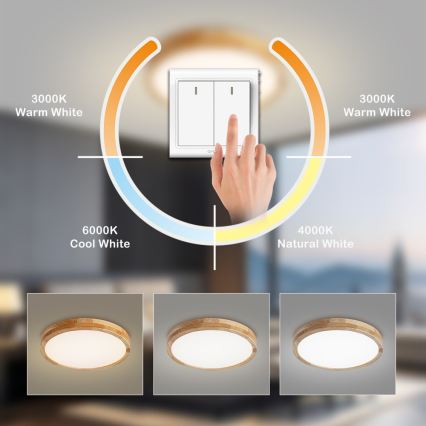 BRILAGI - LED стельовий світильник WOODLINE LED/24W/230V 3000/4000/6000K дуб, діаметр 30 см