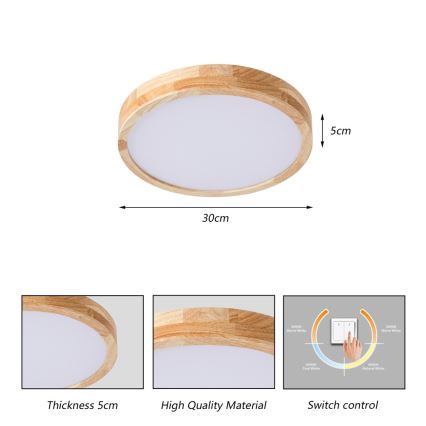 BRILAGI - LED стельовий світильник WOODLINE LED/24W/230V 3000/4000/6000K дуб, діаметр 30 см