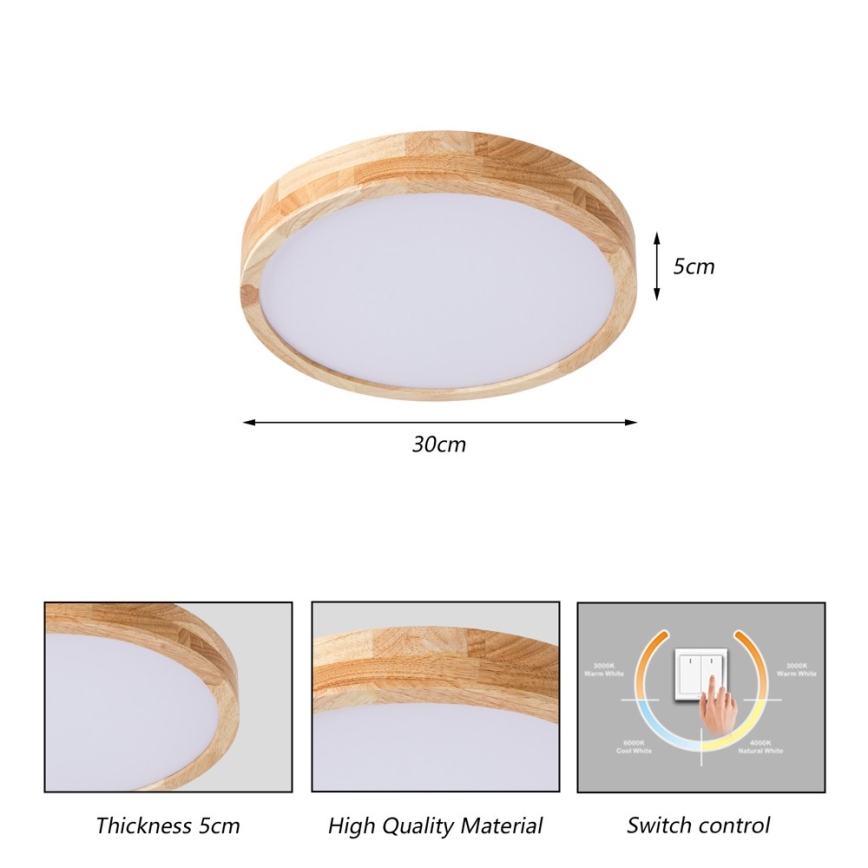 BRILAGI - LED стельовий світильник WOODLINE LED/24W/230V 3000/4000/6000K дуб, діаметр 30 см