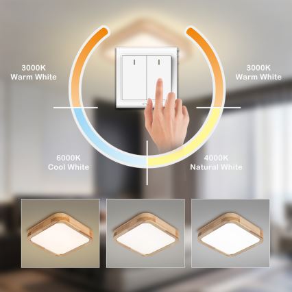 BRILAGI - LED стельовий світильник WOODLINE SQUARE LED/32W/230V 3000/4000/6000K дуб 30x30 см
