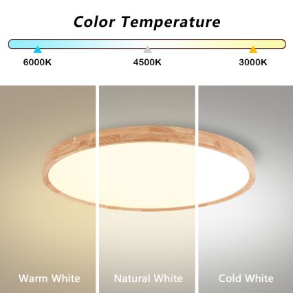 Brilagi - LED стельовий світильник WOODROUND LED/40W/230V 3000/4000/6000K діам. 60 см дерево CRI 90
