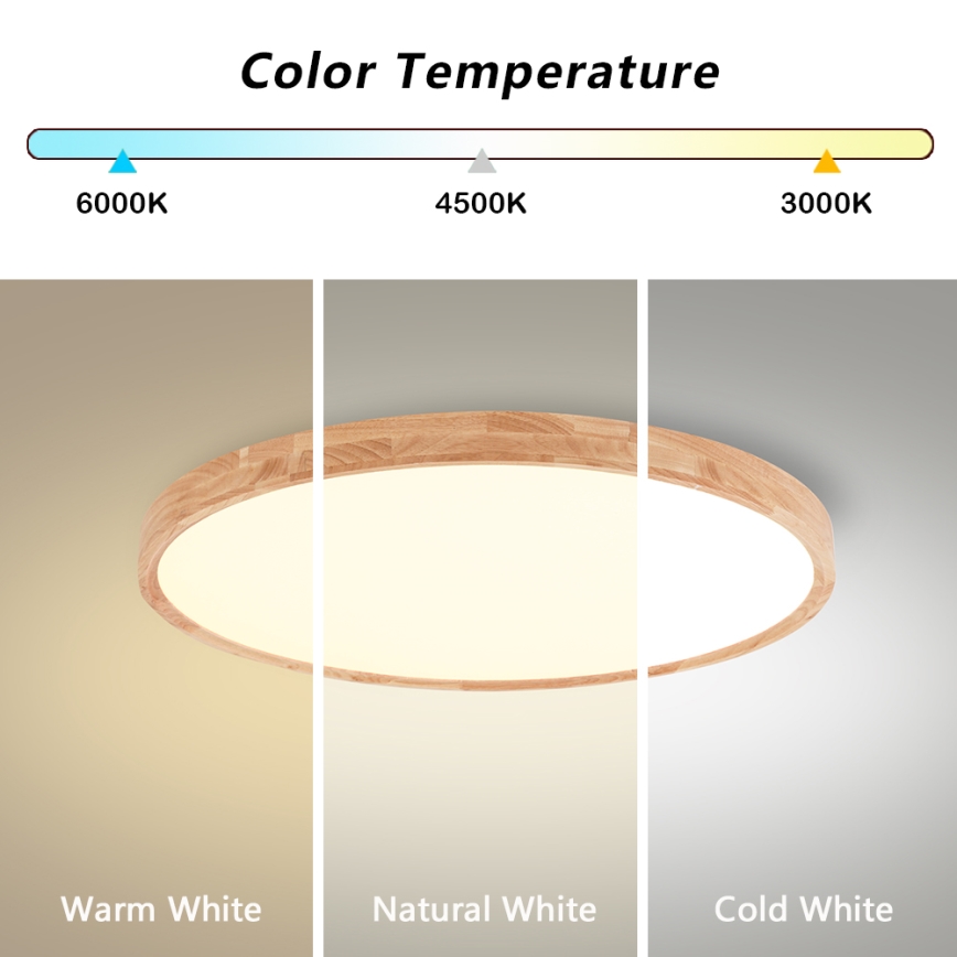 Brilagi - LED стельовий світильник WOODROUND LED/40W/230V 3000/4000/6000K діам. 60 см дерево CRI 90