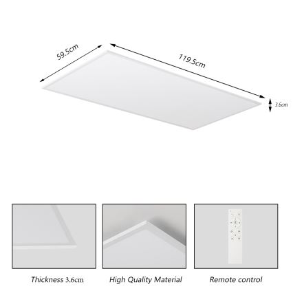 Brilagi - LED димований стельовий світильник SLIMFRAME LED/80W/230V 120x60 cm 3000-6000K білий + пульт дистанційного керування