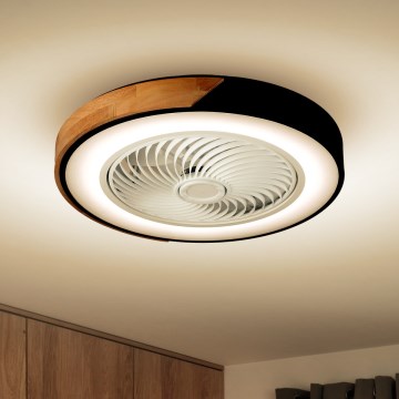 Brilagi - LED Стельовий світильник з вентилятором та регулюванням яскравості LED/30W/230V 3000-6500K чорний/дуб + пульт дистанційного керування