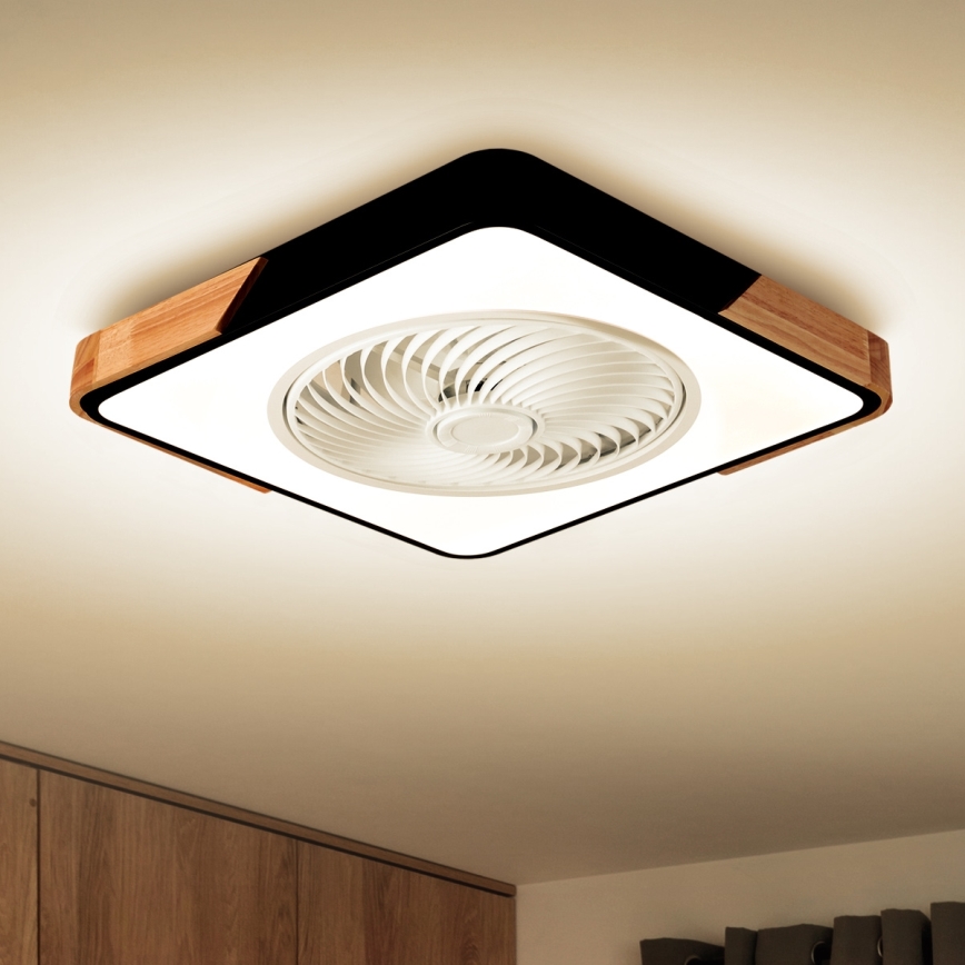 Brilagi - LED Стельовий світильник з вентилятором та регулюванням яскравості LED/30W/230V 3000-6500K чорний/дуб + пульт дистанційного керування