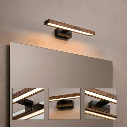 Brilagi - LED-подсветка зеркала для ванной комнаты 3 в 1 WOODY MIRROR LED/8Вт/230В 40 см IP44 черный/дуб