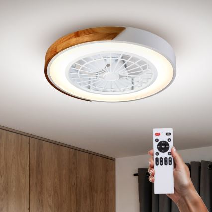 Brilagi - Светодиодный регулируемый потолочный светильник с вентилятором LED/30W/230V 3000-6500K белый/дуб + пульт дистанционного управления