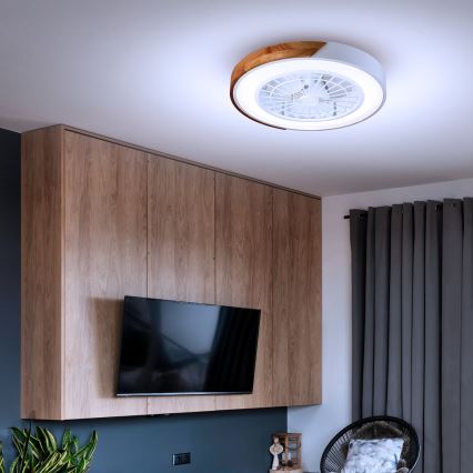 Brilagi - Светодиодный регулируемый потолочный светильник с вентилятором LED/30W/230V 3000-6500K белый/дуб + пульт дистанционного управления