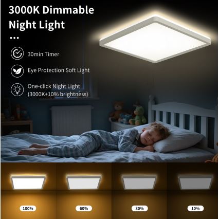 Brilagi - Светодиодный потолочный светильник с диммером ULTRA SLIM LED/18W/230V 2700-6500K 30x30 см белый + дистанционное управление