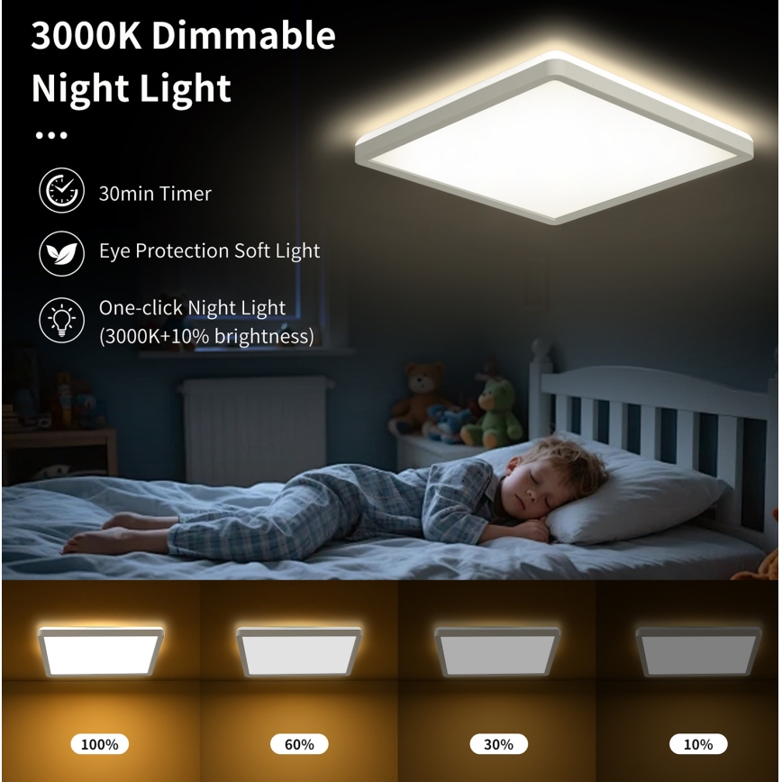 Brilagi - Светодиодный потолочный светильник с диммером ULTRA SLIM LED/18W/230V 2700-6500K 30x30 см белый + дистанционное управление