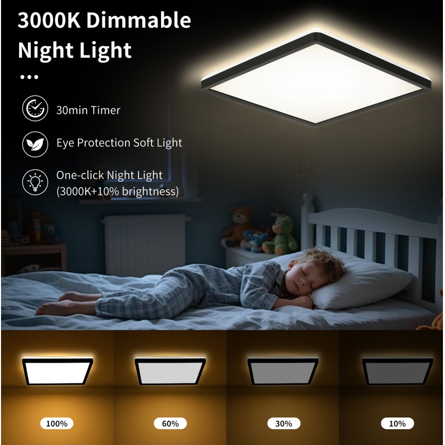 Brilagi - Светодиодный потолочный светильник с диммером ULTRA SLIM LED/18W/230V 2700-6500K 30x30 см черный + дистанционное управление