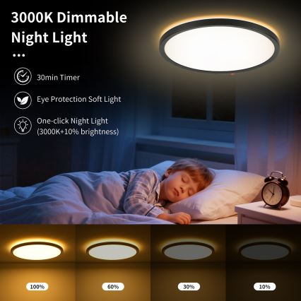 Brilagi - Светодиодный потолочный светильник с диммером ULTRA SLIM LED/24W/230V 2700-6500K диаметр 42 см черный + пульт дистанционного управления