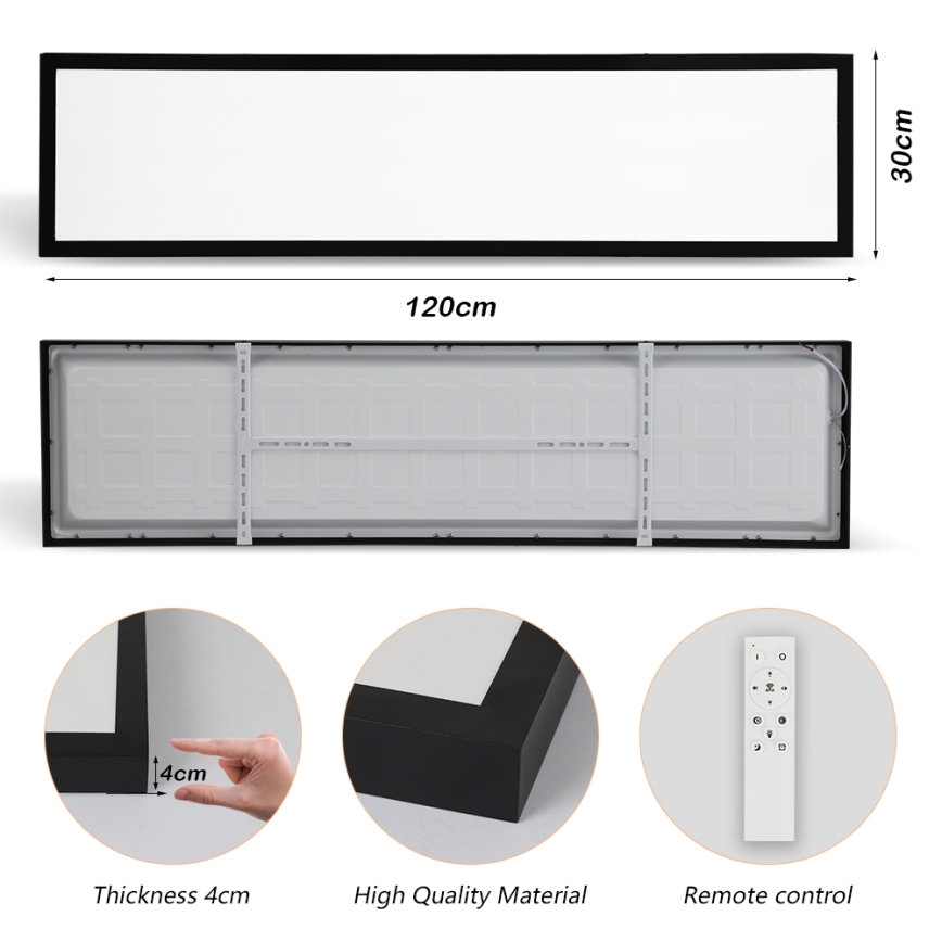 Brilagi - Стельовий LED світильник для ванної з регулюванням яскравості FRAME SMART LED/50W/230V 30x120 см 3000-6000K IP44 чорний + пульт дистанційного керування