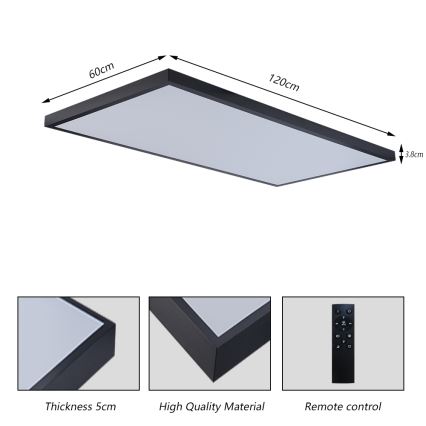 Brilagi - LED стельний світильник для ванної кімнати FRAME SMART, з регулюванням яскравості, LED/96W/230V 120x60 cm 3000-6000K IP44 чорний + пульт дистанційного керування