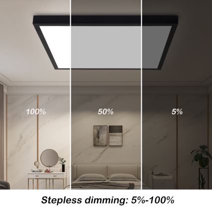 Brilagi - LED стельовий світильник для ванної з регулюванням яскравості FRAME SMART LED/50W/230V 60x60 см 3000-6000K IP44 чорний + пульт дистанційного керування