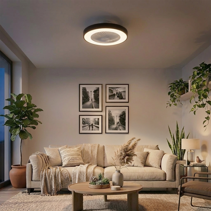 Brilagi - LED димований стельовий світильник із вентилятором LED/30W/230V 3000-6500K pr. 50 cm чорний + пульт дистанційного керування
