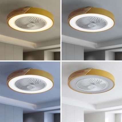 BRILAGI - LED стельовий світильник із вентилятором і регулюванням яскравості LED/38W/230V 3000-6500K діам. 50 см золото/дуб + пульт дистанційного керування