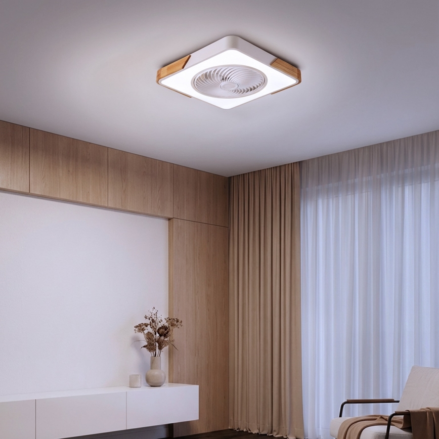 Brilagi - LED стельовий світильник з вентилятором, з регульованою яскравістю LED/30W/230V 3000-6500K білий/дуб + пульт дистанційного керування