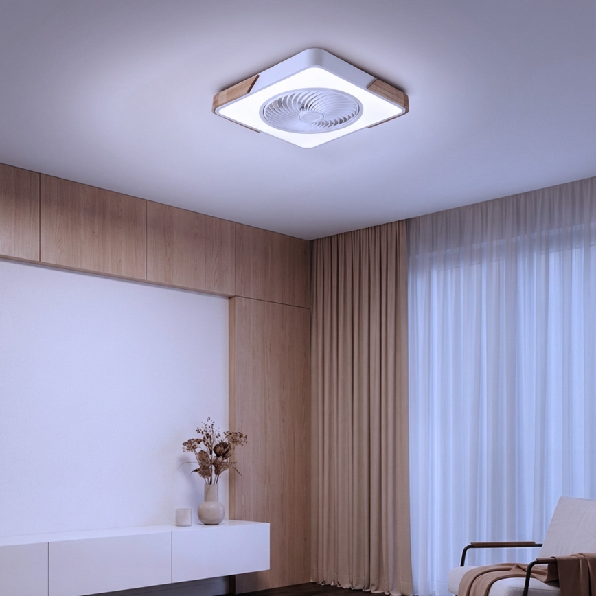 Brilagi - LED стельовий світильник з вентилятором, з регульованою яскравістю LED/30W/230V 3000-6500K білий/дуб + пульт дистанційного керування