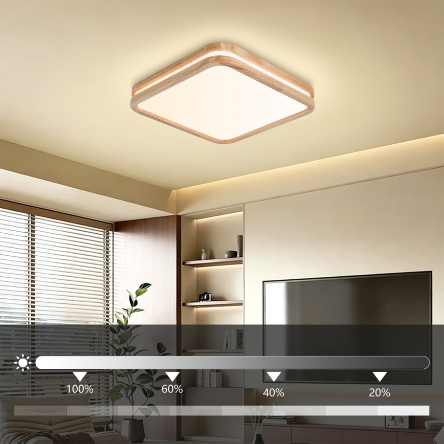 BRILAGI - стельовий LED‑світильник із регулюванням яскравості MOLINA SQUARE LED/48W/230V 3000-6000K дуб 40x40 cm + пульт дистанційного керування