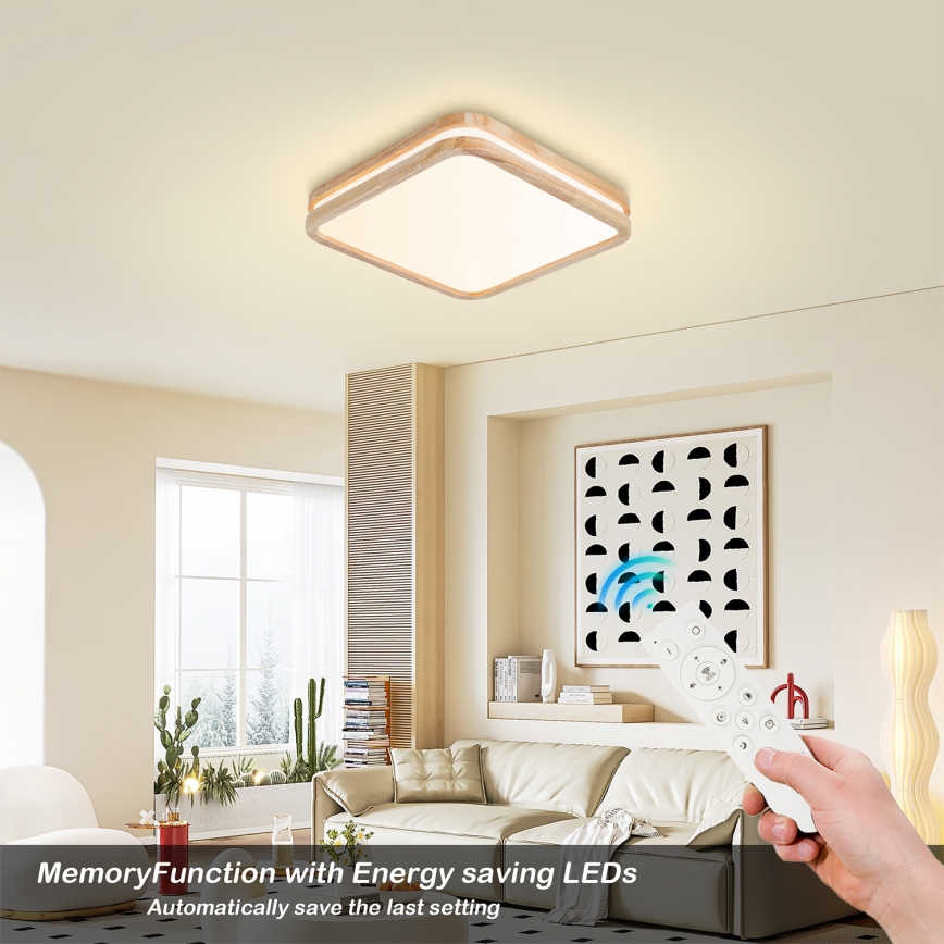 BRILAGI - стельовий LED‑світильник із регулюванням яскравості MOLINA SQUARE LED/48W/230V 3000-6000K дуб 40x40 cm + пульт дистанційного керування